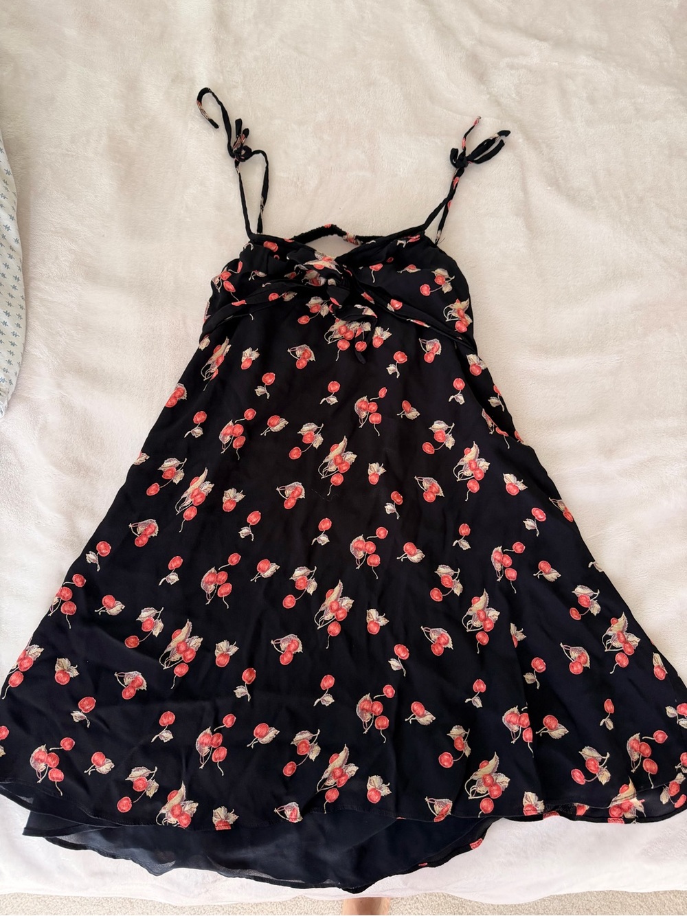 For Love & Lemons Black Dress with Red and Cream Floral Accents